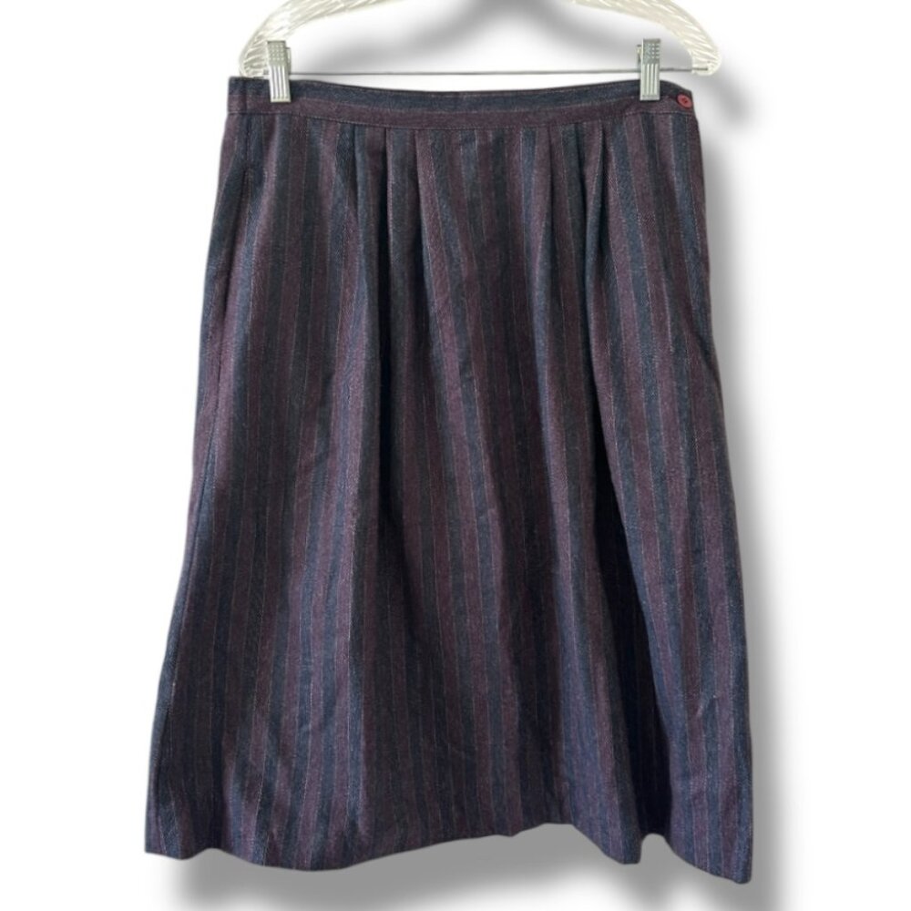 Vintage 70s Classic Fashions Sears Pleated Striped Wool Blend Skirt Womens Sz 14